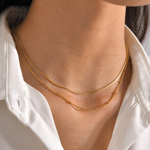 Collana A Strati In Acciaio Inossidabile Da Donna Catena A Serpente E Catena Con Palline Gioielli Eleganti Minimalisti