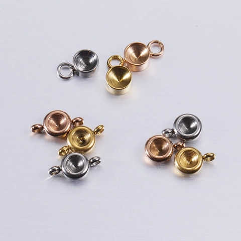 Stainless Steel Round Birthstone Bezel Setting Pendant Base Connector DIY Jewelry Making Mirror Polished Components