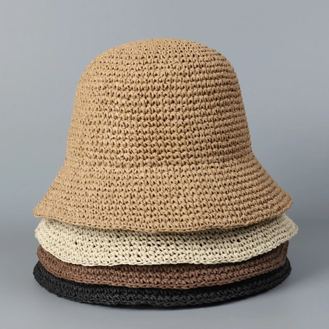 Chapeau Cloche En Paille Crocheté À La Main Protection Solaire Respirant Pliable Plage Été Chic Femmes