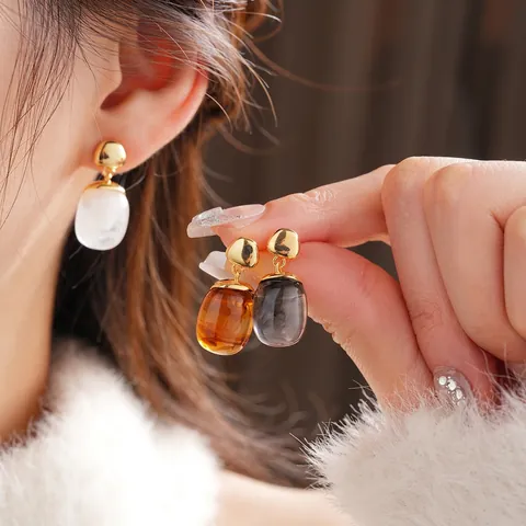 Retro Chic Oval Harz Tropfen Ohrringe Mit 18K Vergoldetem Kupfer Und Silber Ohrstecker Geometrischer Schmuck Für Damen