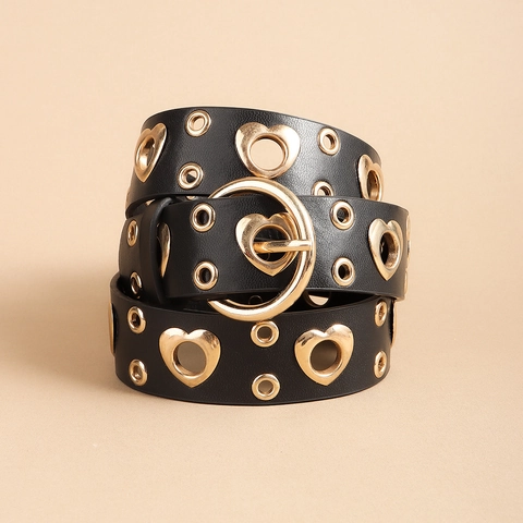 Cintura In Pelle PU Con Cuore Incavato Punk Hip Hop Stile Di Strada Fascia In Vita Con Occhielli Per Donne