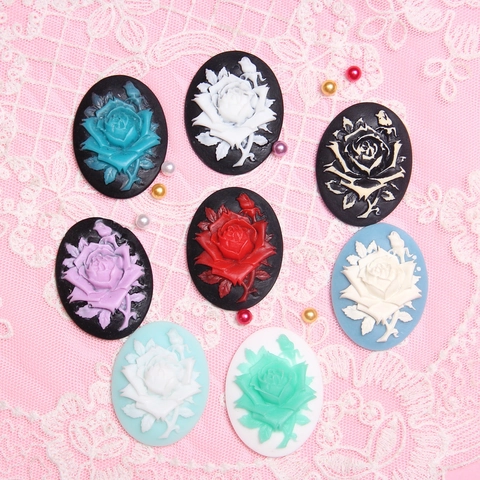 Cammeo In Rilievo Con Fiore Di Rosa Resina Ovale Flatback Cabochon Per Creazione Di Gioielli Fai Da Te Spilla Vintage