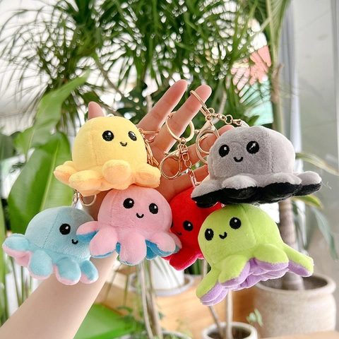 Reversible Octopus Plush Keychain Double Sided Flip Emotion Soft Toy Bag Pendant Accessory For Backpack Gift
