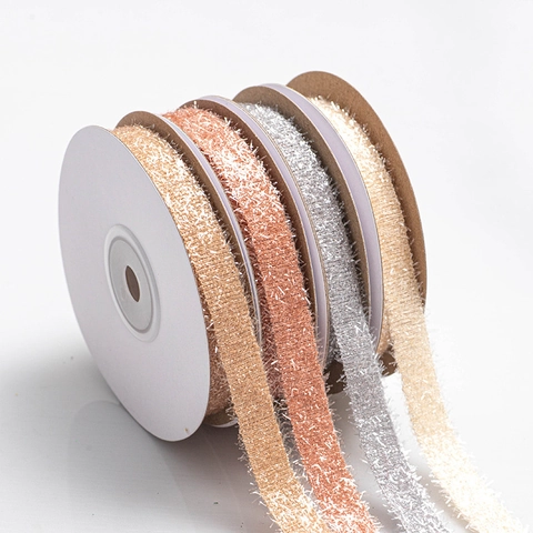 Glitter Metallic Ribbon Polyester Fuzzy Frayed Edge Trim For DIY Crafts Gift Wrapping Christmas Party Decor Accessory