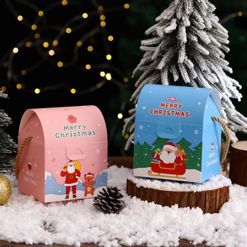 Christmas Gift Boxes Paper Handled Candy Cookie Packaging Santa Reindeer Cartoon Holiday Party Eve Present Containers