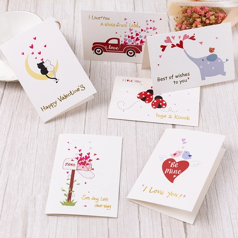 Valentine's Day Greeting Cards Gold Stamping Cardstock Cartoon Illustration Heart Folded Anniversary Gift Note Card