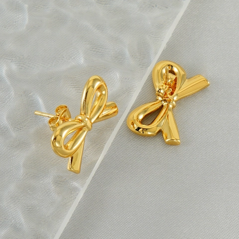 Orecchini A Lobo Con Fiocco Eleganti Acciaio Inossidabile Lucidato Placcato Oro 18K Design Di Nicchia Gioielli Da Donna