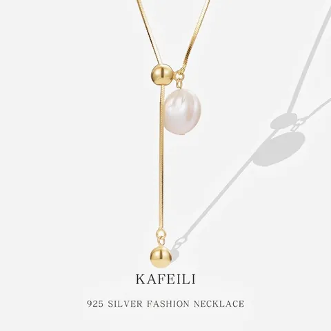 Collana A Y Con Perla Artificial Barocca Argento Sterling 925 Catena Lunga Regolabile Per Maglioni Gioielli Geometrici Minimalisti Donna
