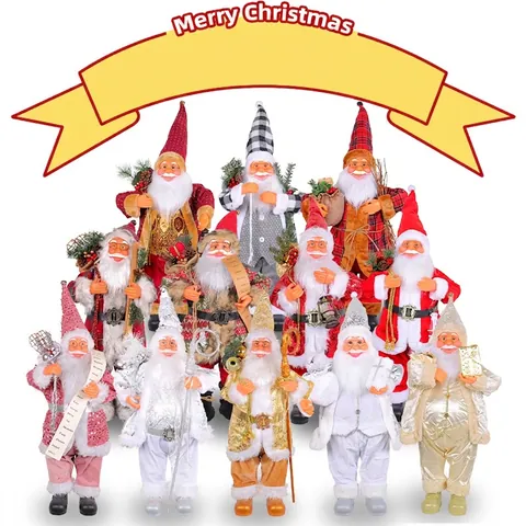 Poupée Père Noël Debout Ornement Polyester Fausse Fourrure Tissu Pour Décoration De Maison De Noël Style De Luxe