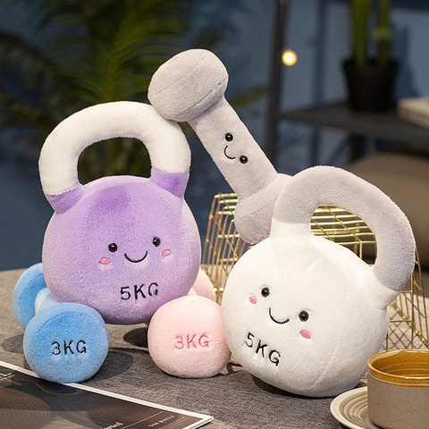 Peluche Creativo Kettlebell Manubrio Arredamento Palestra Morbido Imbottito Simulazione Peso Ricamo Carino Regalo Casa