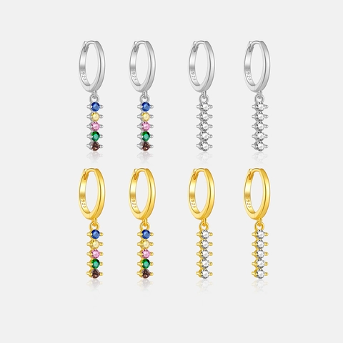 925 Sterling Silber Hoop Dangle Ohrringe Mit Vertikalen Zirkonia Bunt Regenbogen Weiß Elegant Mode Für Damen