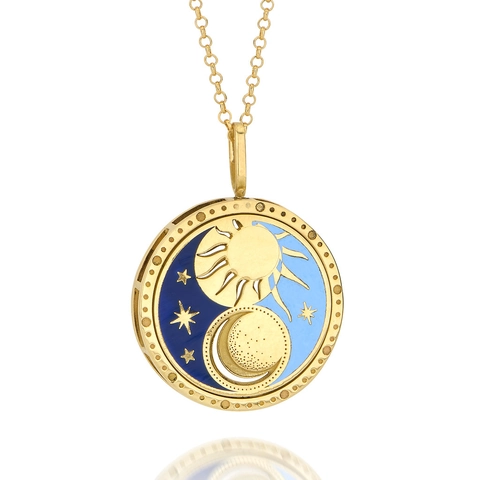 Tarot Card Pendant Necklace Stainless Steel 18K Gold Plated Round Coin Enamel Sun Moon Star Evil Eye Vintage Jewelry Women