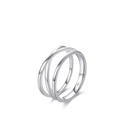 Ring Aus 925 Sterling Silber Kreuz Geometrische Linie Mehrlagig Stapelbar Minimalistischer Schmuck Für Damen