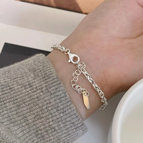 Pulsera De Plata De Ley 925 Minimalista Cadena Geométrica Con Cierre Ajustable Joyería Hecha A Mano Para Mujeres