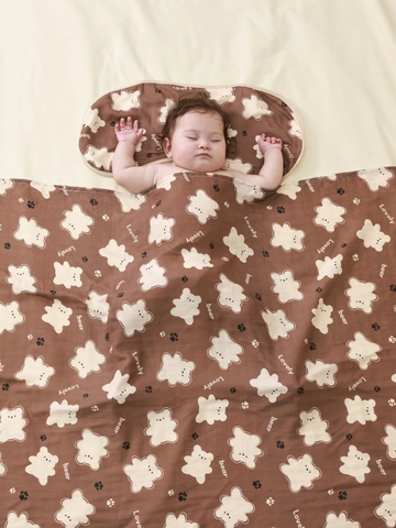 Bamboo Cotton Muslin Gauze Swaddle Blanket And Matching Pillow Soft Breathable For Newborn Infant Cartoon Animal Fruit Print