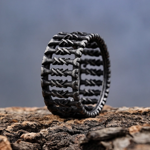 Skeletal Bone Ring Stainless Steel Vintage Gothic Punk Oxidized Finish Nordic Style Jewelry For Men