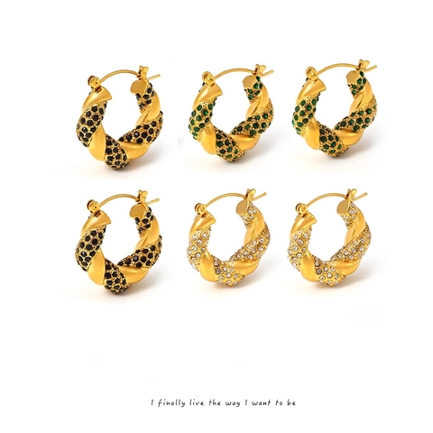 Titanium Steel Twisted Hoop Earrings U Shaped Rhinestone Inlaid Fashion Jewelry For Women Minimalist Commuter Accessoires
