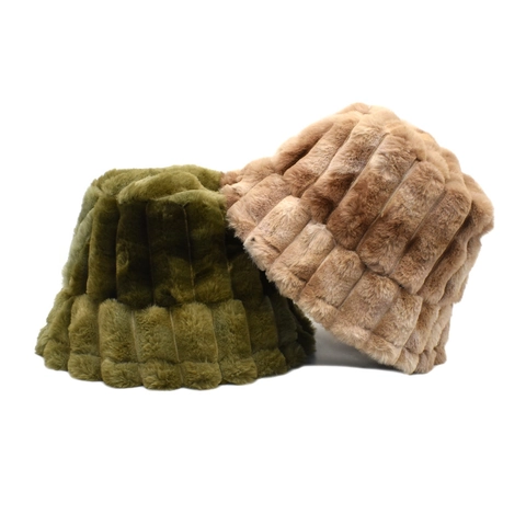 Winter Bucket Hat Faux Rabbit Fur Plush Warm Soft Ribbed Tie Dye Basin Cap For Women