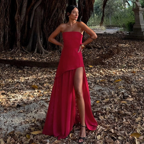 Vestido Maxi Palabra De Honor Mujer Mesh Patchwork Abertura Alta Asimétrico Slim Fit Fiesta Socialite Clubwear