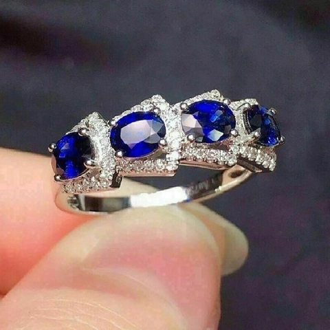 Elegante Anello In Ottone Con Zirconia Cubica Blu Per Donna Taglio Ovale Incastonatura Halo Quattro Pietre Retro Vintage