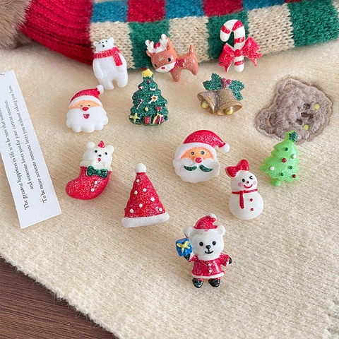 Christmas Brooch Pins Cartoon Resin Glitter Badges Santa Claus Reindeer Tree Cute Festival Jewelry For Women Kids