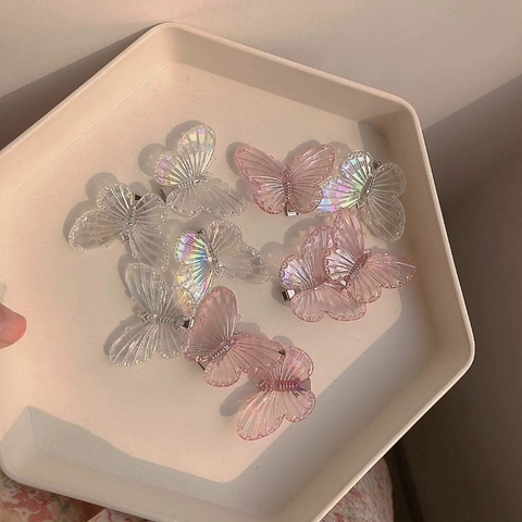 Schmetterling Haarklammern Acryl Bunte Holographische Kleine Seitenclips Süßer Koreanischer Stil Für Frauen Mädchen