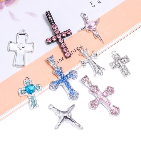 Cross Pendant Alloy Rhinestone DIY Jewelry Making Charm Gothic Trendy Religious Accessory