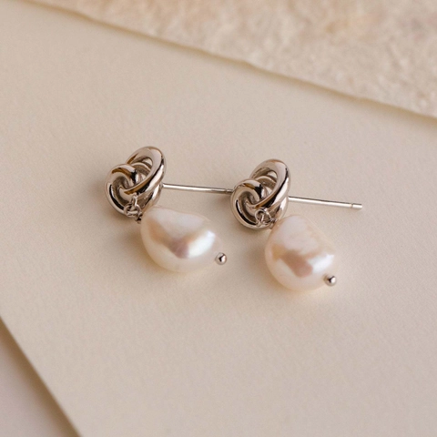 Orecchini Pendenti Design A Nodo Con Perla Artificial Bianca Acciaio Inossidabile Gioielli Eleganti Da Donna Alla Moda