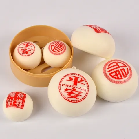 Simulation Bun Steamed Bread Squishy Toy Slow Rebound PU Foam Chinese Auspicious Characters Stress Relief Desk Ornament