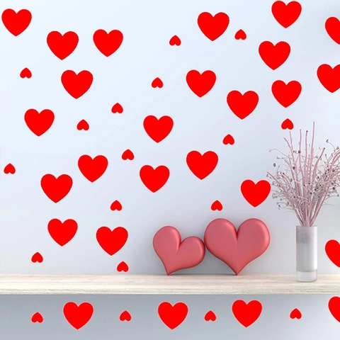 Autocollants Muraux Cœur Rouge PVC Auto-adhésif Décoration Romantique Pour Chambre Salon Valentin Mariage Fête Amovible