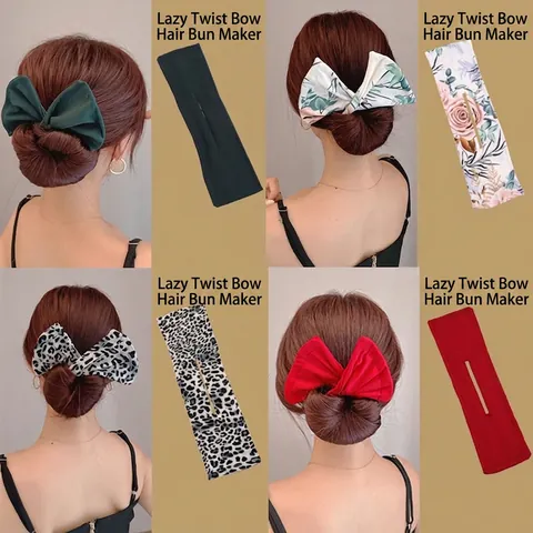 Deft Bun Lazy Hair Bun Maker Magic Hair Twist Tool Floral Print Fabric Bow Knot Styling Accessory For Women