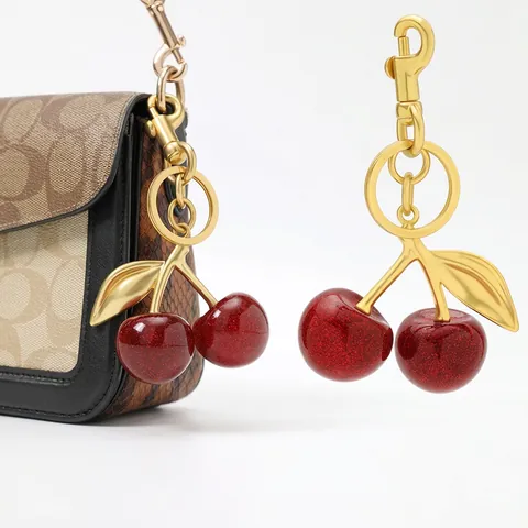 Porte-clés Fruits Brillants Pour Femmes Charmes De Sac Résine Et Alliage Cerise Fraise Champignon Pendentif Cadeau