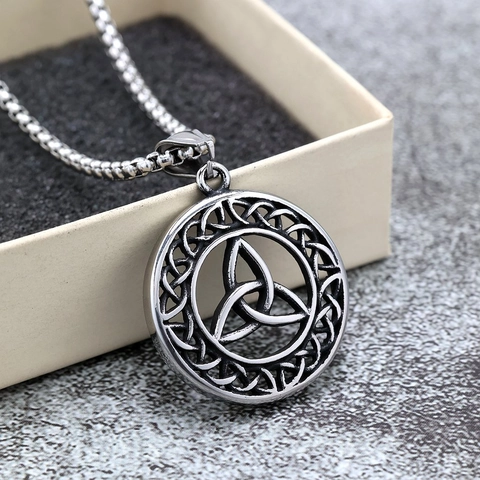 Collar Con Colgante De Nudo Celta Vintage De Acero Inoxidable Triquetra Estilo Vikingo Joyas Para Hombres Y Mujeres