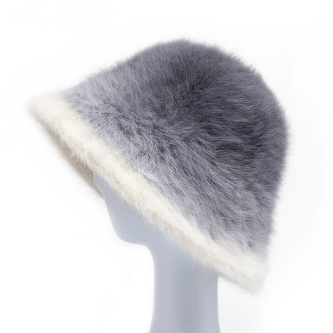 Cappello Alla Pescatora Sfumato Da Donna In Pelliccia Di Coniglio Spesso Caldo Inverno Peluche Antivento Regolabile