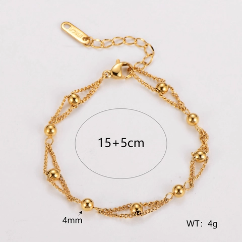 Double Layer Chain Bracelet 304 Stainless Steel 18K Gold Plated Polished Gold Beads Minimalist Retro Jewelry For Women