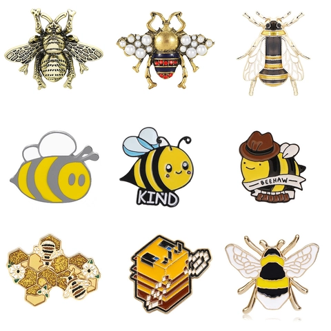 Cute Bee Brooches Alloy Enamel Pins Rhinestone Animal Lapel Badge Jewelry For Women Men Clothing Accessories