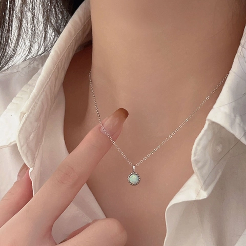 Collana In Argento Sterling 925 Con Ciondolo Opale Tondo Bordo Perlato Gioielli Alla Moda Eleganti Per Donna