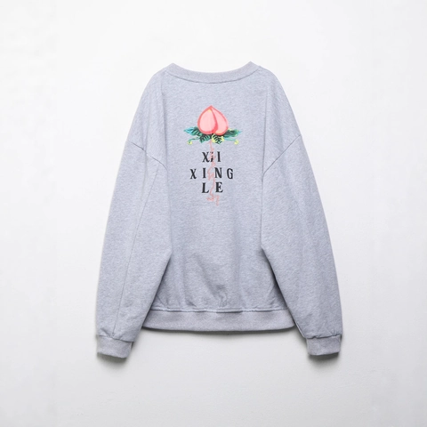 Damen Sweatshirt Und Hose Baumwollmischung Pfirsichdruck Rundhals Lässig Streetwear Loungewear Bequem