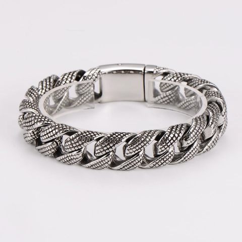 Pulsera De Acero Inoxidable Retro Punk Para Hombre Cadena Con Textura De Escamas De Dragón Hip Hop Gótico