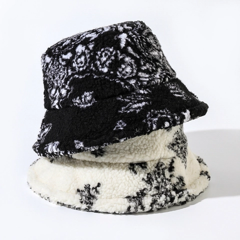 Cappello Alla Pescatore In Pile Sherpa Con Motivo Paisley Inverno Caldo Peluche Antivento Outdoor