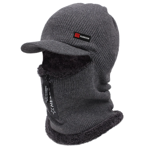 Passamontagna Invernale Da Uomo Berretto In Maglia Foderato In Pile Scaldacollo Con Visiera Cerniera Antivento