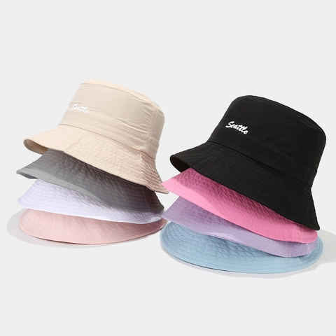 Cappello Da Pescatore Ricamo Seattle Nylon Asciugatura Rapida Impermeabile Protezione Solare Traspirante Estate Pieghevole
