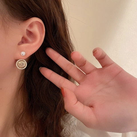 Orecchini Pendenti Cerchio Maglia Rame Placcati Oro Con Zircone Perla Artificial 925 Sterling Silver Earring Post Eleganti