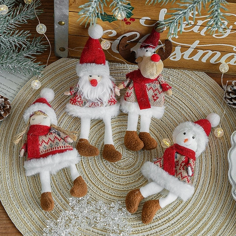 Christmas Tree Hanging Ornaments Knit Plush Santa Claus Snowman Elk Reindeer Girl Dolls Holiday Home Decor