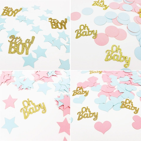 Baby Shower Party Confetti Glitter Paper Oh Baby It's A Boy Girl Gender Reveal Table Scatters Decoration Hearts Stars Circles