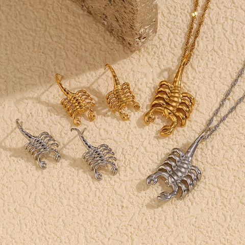 Scorpion Pendant Necklace Stud Earrings Stainless Steel 18K Gold Plated Trendy Creative Animal Jewelry For Women