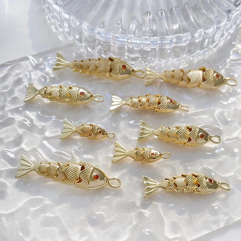 Koi Fish Charms Articulated Flexible Pendants Gold Plated Copper For DIY Jewelry Making Necklaces Bracelets Earrings