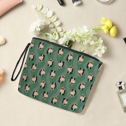 Cosmetische Tas Met Cartoon Eenhoorn Print Fijn Linnen Make-Up Tasje Met Rits Draagbare Toiletartikelen Organisator