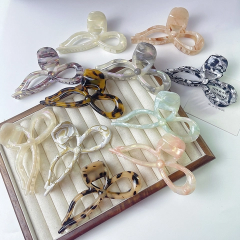 Pinza Per Capelli Fiocco In Acetato Grande Motivo Marmo Leopardo Stile Francese Vintage Elegante Accessorio Per Donne