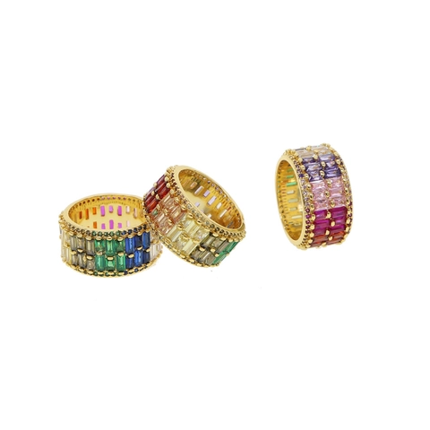 Kleurrijke Regenboog Zirconia Vergulde Koperen Ring Voor Vrouwen Mode Eeuwigheid Bruiloft Band Vingering Verloving Sieraden Cadeau